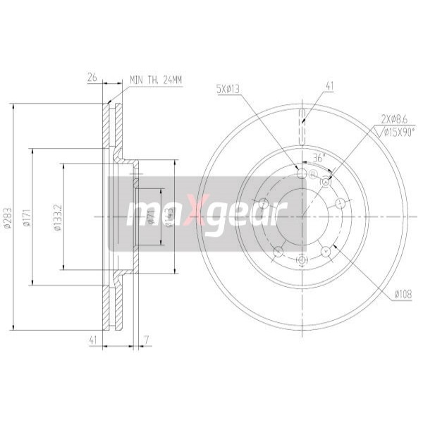 Слика на кочионен диск MAXGEAR 19-1038 за Peugeot 407 SW 2.0 HDi 135 - 136 коњи дизел