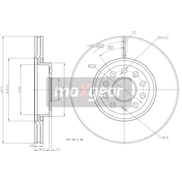 Слика на кочионен диск MAXGEAR 19-1044 за Audi A3 Sedan (8VS) 1.2 TFSI - 110 коњи бензин