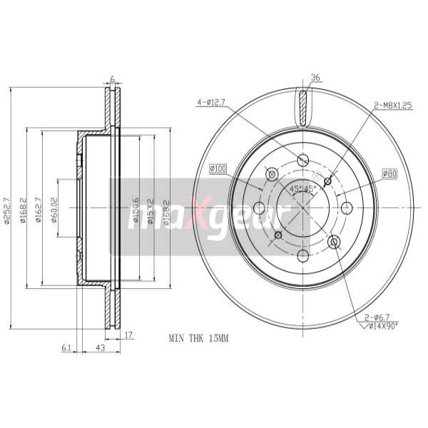 Слика на кочионен диск MAXGEAR 19-1045 за Suzuki Wagon R+ (MM) 1.3 4WD - 76 коњи бензин