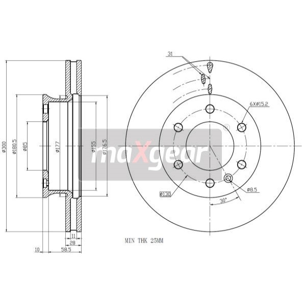 Слика на кочионен диск MAXGEAR 19-1052 за VW Crafter 30-35 bus (2E) 2.0 TDI 4motion - 163 коњи дизел