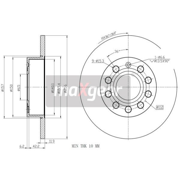 Слика на кочионен диск MAXGEAR 19-1058 за Seat Toledo 3 (5P2) 2.0 FSI - 150 коњи бензин