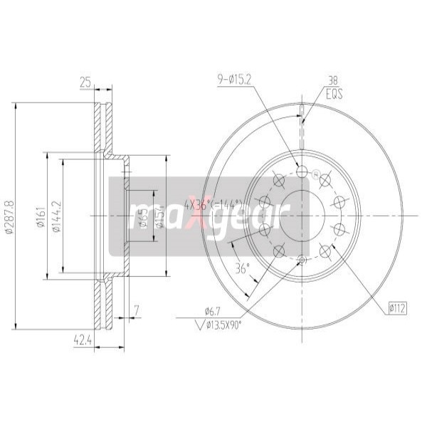 Слика на кочионен диск MAXGEAR 19-1059 за VW Golf 7 Sportsvan 2.0 TDI - 110 коњи дизел