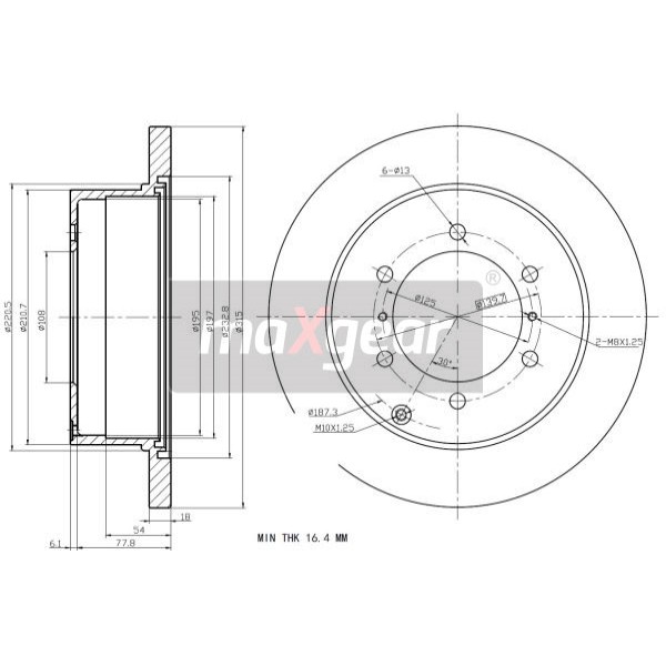 Слика на кочионен диск MAXGEAR 19-1174 за Mitsubishi Montero Sport (K90) V6 (K96W) - 177 коњи бензин