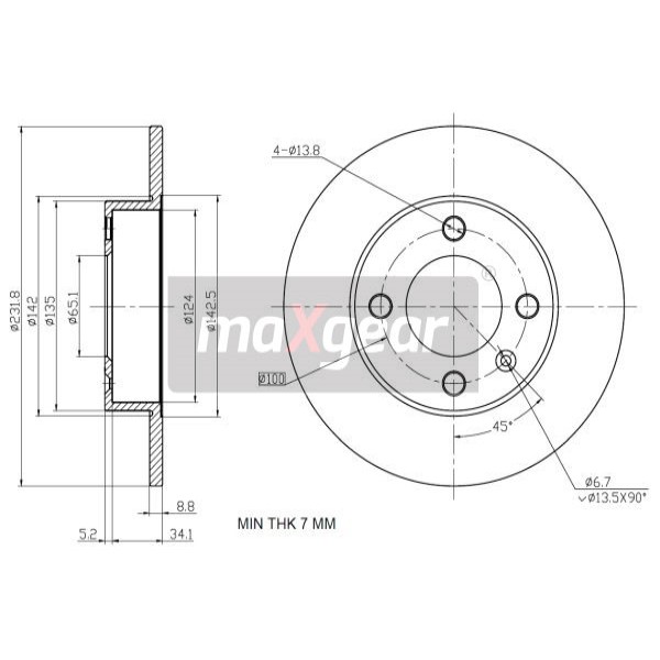 Слика на кочионен диск MAXGEAR 19-1185 за Seat Ibiza 2 (6K) 1.4 i - 60 коњи бензин