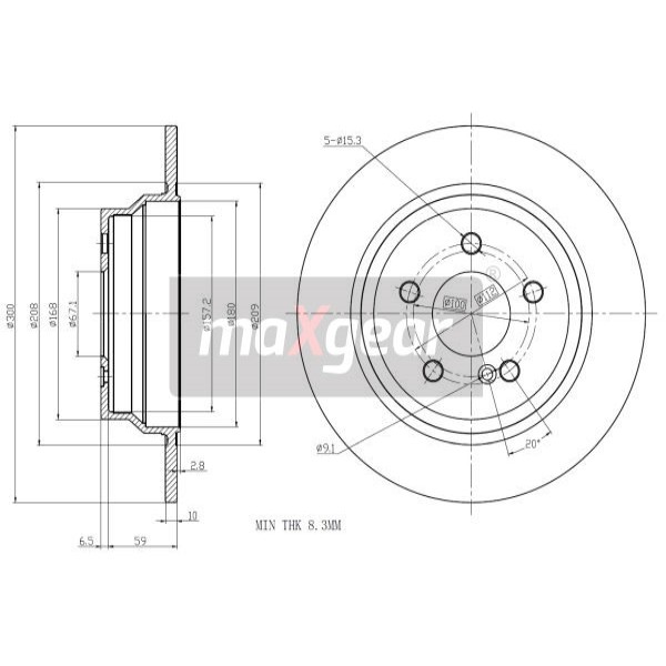 Слика на кочионен диск MAXGEAR 19-1198 за Mercedes E-class Estate (s212) E 200 CGI (212.248) - 184 коњи бензин