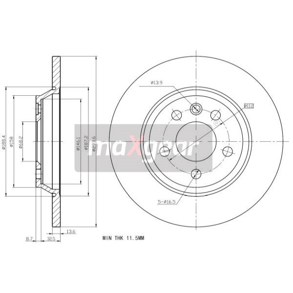 Слика на кочионен диск MAXGEAR 19-1218 за VW Transporter T4 Bus 2.4 D - 78 коњи дизел