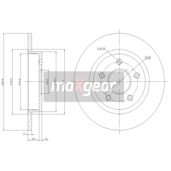 Слика на кочионен диск MAXGEAR 19-1226 за Ford Focus 2 (da) 1.6 LPG - 115 коњи Бензин/Автогаз (LPG)