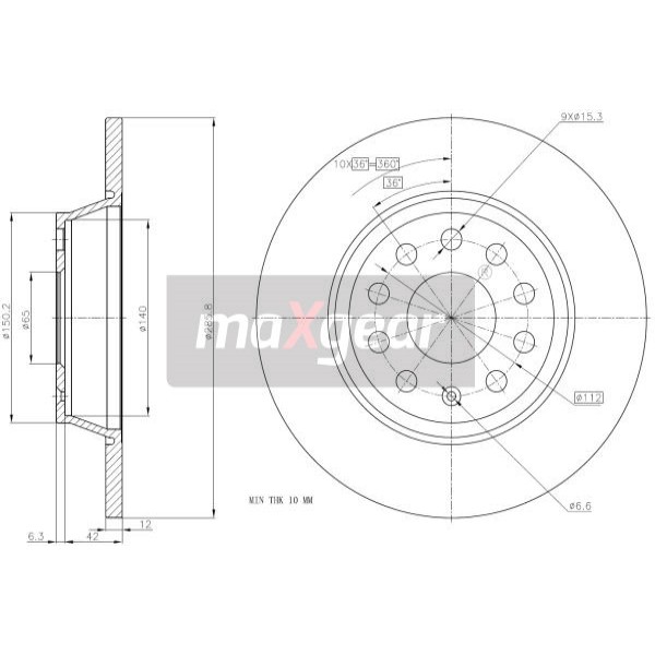 Слика на кочионен диск MAXGEAR 19-1229 за VW Vento 3 Sedan (1K2) 2.0 FSI - 150 коњи бензин