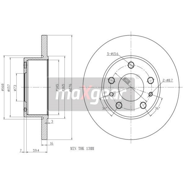 Слика на кочионен диск MAXGEAR 19-1230 за камион Iveco Daily 2 Bus Box 29 L 12 V (ALKA41A2, ALLA52A2, ALKA42A2) - 116 коњи дизел