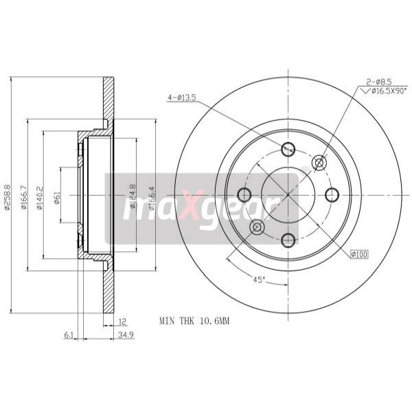 Слика на кочионен диск MAXGEAR 19-1234 за камион Volvo F 408 - 109 коњи дизел