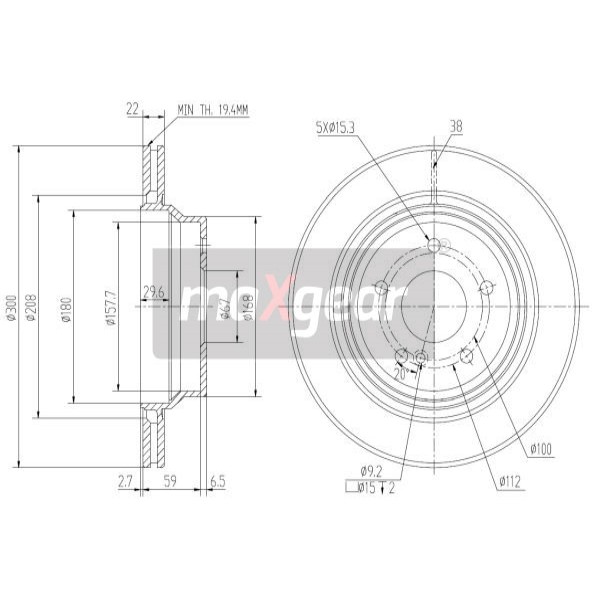 Слика на кочионен диск MAXGEAR 19-1262 за Mercedes CLS (c219) CLS 320 CDI (219.322) - 224 коњи дизел