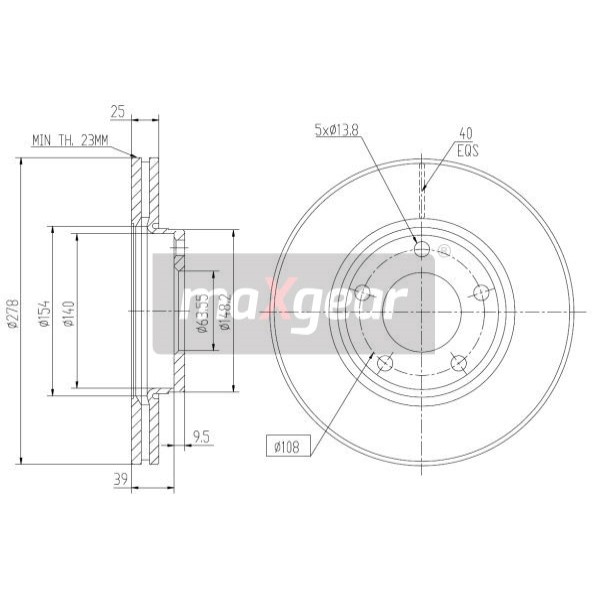 Слика на кочионен диск MAXGEAR 19-1266 за Volvo C30 2.4 i - 170 коњи бензин