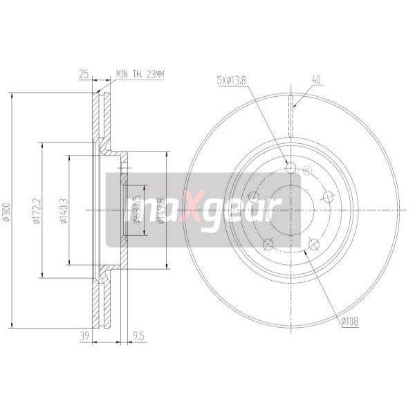 Слика на кочионен диск MAXGEAR 19-1267 за Volvo C30 Electric - 112 коњи електро