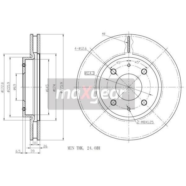 Слика на кочионен диск MAXGEAR 19-1269 за Mitsubishi Lancer Saloon (CS A) 1.6 (CS3A) - 98 коњи бензин