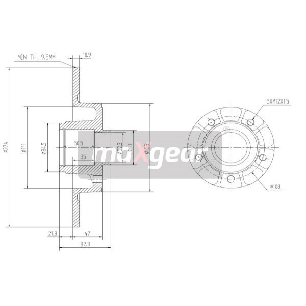 Слика на кочионен диск MAXGEAR 19-1276 за Renault Laguna 2 Sport Tourer (KG0-1) 2.0 16V IDE (KG0N) - 140 коњи бензин