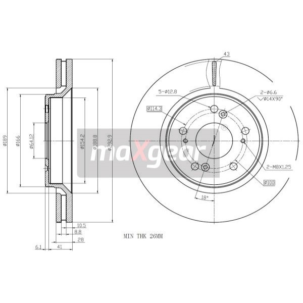 Слика на кочионен диск MAXGEAR 19-1284 за Honda CR-V 4 (RE) 1.6 i-DTEC - 120 коњи дизел