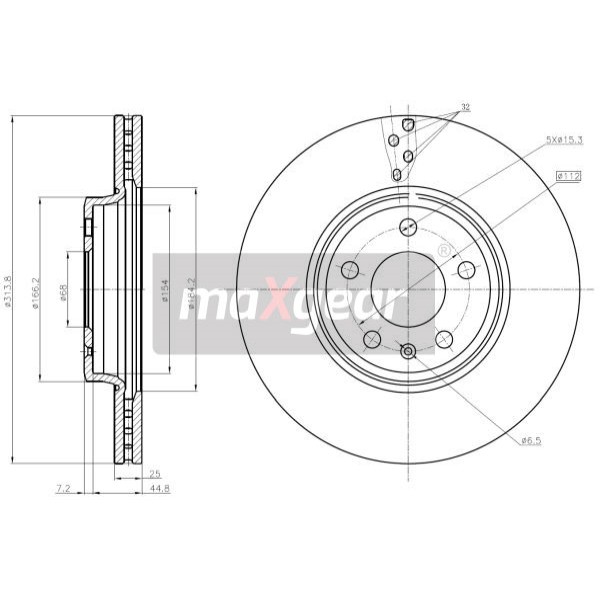 Слика на кочионен диск MAXGEAR 19-1287 за Audi A4 Avant (8K5, B8) 1.8 TFSI - 170 коњи бензин