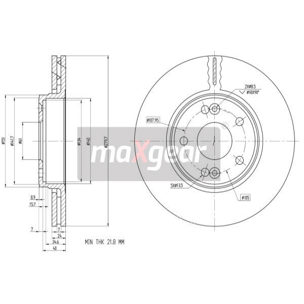 Слика на кочионен диск MAXGEAR 19-1299 за Renault Laguna 2 Grandtour (KG0-1) 2.0 16V IDE (KG0N, KG0P) - 140 коњи бензин