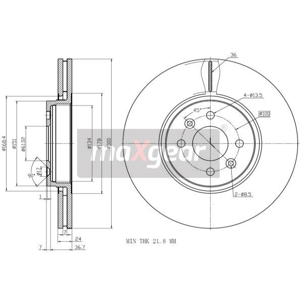 Слика на кочионен диск MAXGEAR 19-1331 за Renault Grand Scenic 2 (JM0-1) 1.6 - 113 коњи бензин