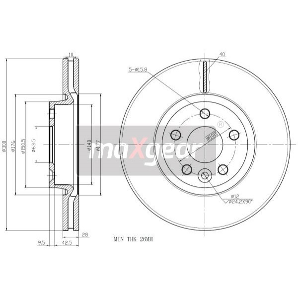 Слика на кочионен диск MAXGEAR 19-1332 за Volvo V70 Estate 3.2 - 243 коњи бензин