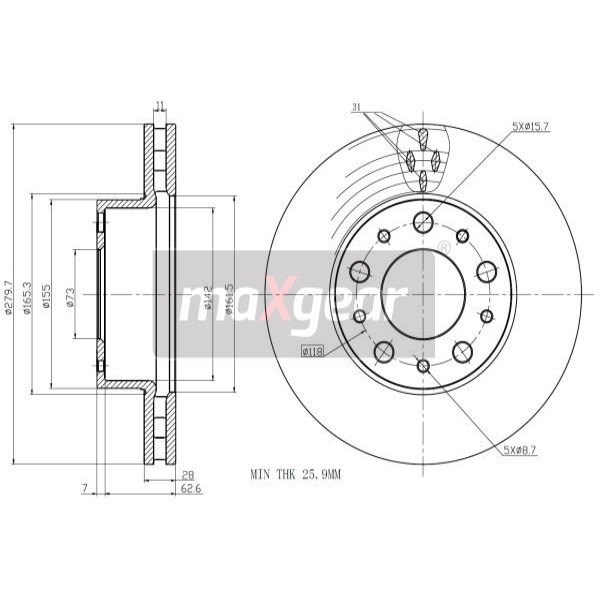 Слика на кочионен диск MAXGEAR 19-1334 за Citroen Jumper BUS 2.2 HDi 120 - 120 коњи дизел