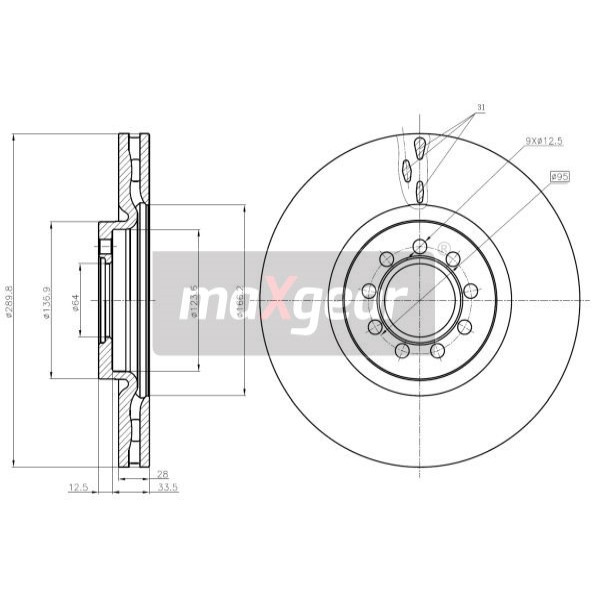 Слика на кочионен диск MAXGEAR 19-1336 за камион Iveco Daily 2006 Platform 50C14 G, 50C14 G/P, 50C14 GD, 50C14 GD/P - 136 коњи компресиран природен газ (метан)