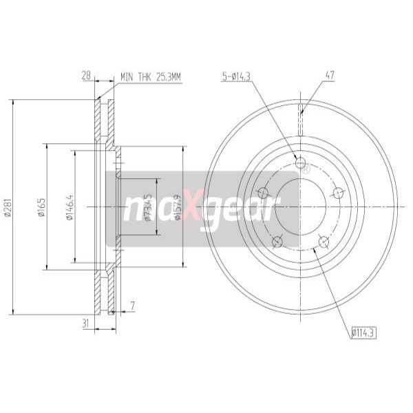 Слика на кочионен диск MAXGEAR 19-1800 за Dodge Caravan 3 RG 2.4 - 152 коњи бензин