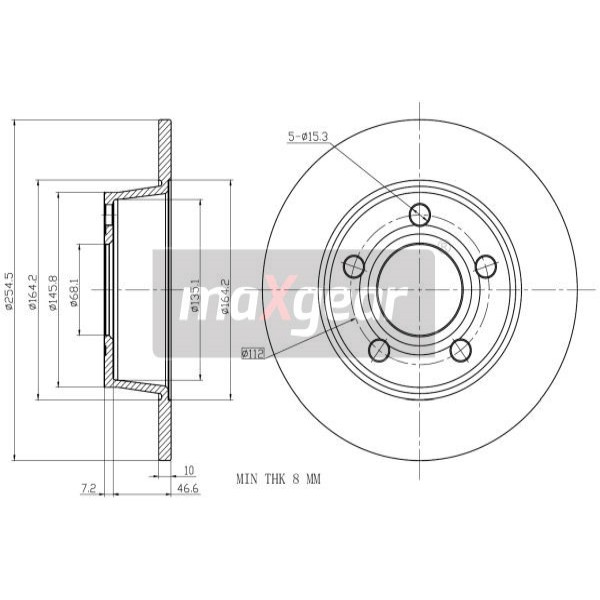 Слика на кочионен диск MAXGEAR 19-1802 за Audi A6 Avant (4B, C5) 2.5 TDI quattro - 180 коњи дизел