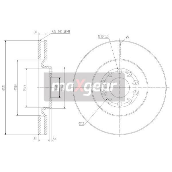 Слика на кочионен диск MAXGEAR 19-1803 за Audi Allroad (4BH, C5) 2.7 quattro - 254 коњи бензин