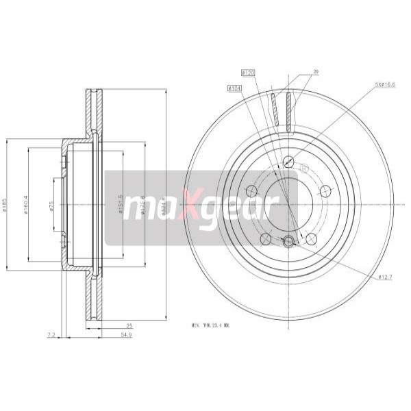 Слика на кочионен диск MAXGEAR 19-1841 за BMW X3 E83 2.5 si - 218 коњи бензин