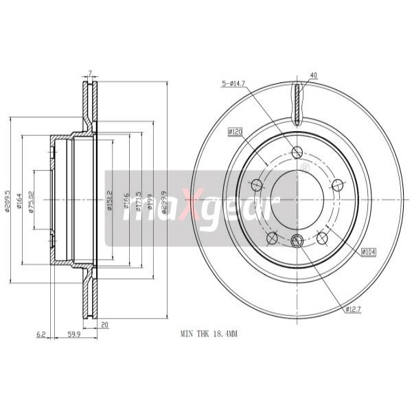 Слика на кочионен диск MAXGEAR 19-1849 за BMW 3 Sedan F30 F35 F80 320 d - 200 коњи дизел