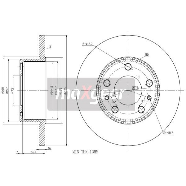 Слика на кочионен диск MAXGEAR 19-1852 за камион Iveco Daily 2 Bus Box 35 C 14, 35 S 14 - 136 коњи дизел