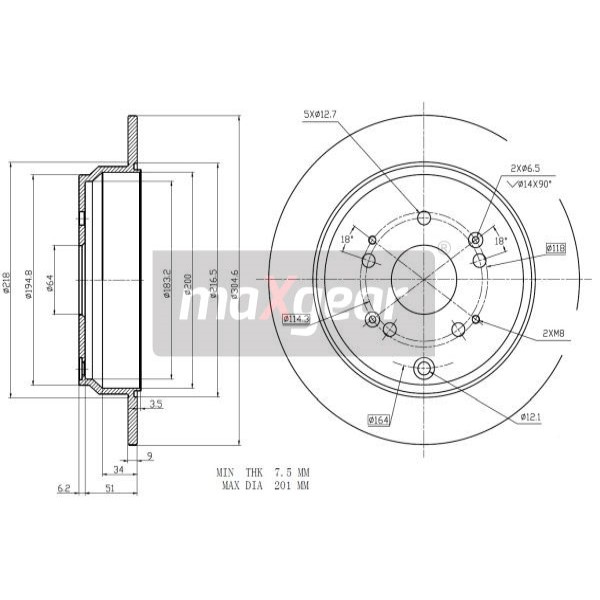 Слика на кочионен диск MAXGEAR 19-1855 за Honda CR-V 3 2.2 i-DTEC 4WD - 150 коњи дизел