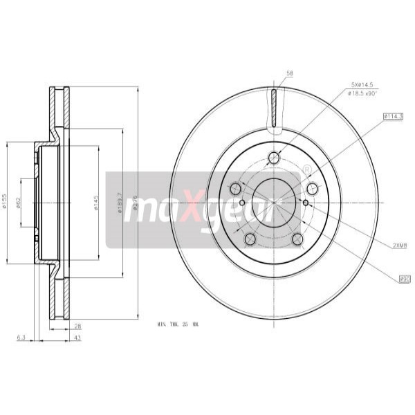 Слика на кочионен диск MAXGEAR 19-1866 за Toyota RAV4 2.2 D-CAT 4WD - 177 коњи дизел