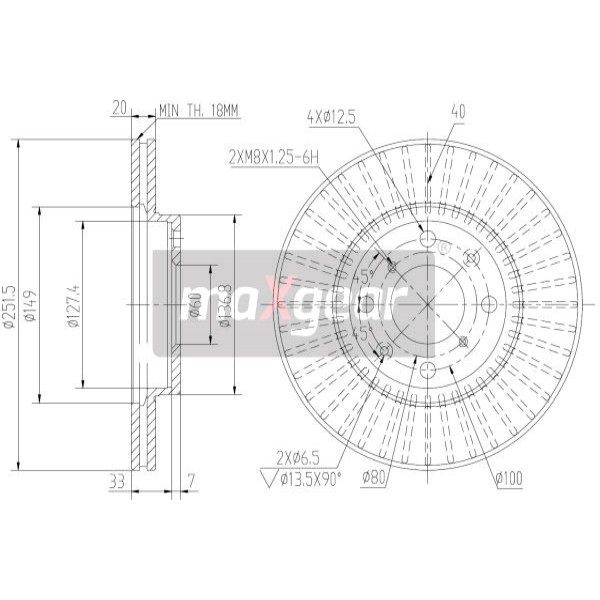 Слика на кочионен диск MAXGEAR 19-1871 за Suzuki Splash 1.0 - 65 коњи бензин