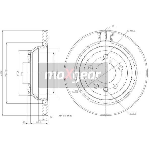 Слика на кочионен диск MAXGEAR 19-1874 за VW Transporter T5 Bus 2.0 - 115 коњи бензин