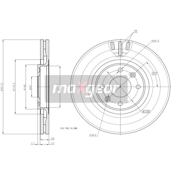 Слика на кочионен диск MAXGEAR 19-1875 за Citroen C4 Coupe LA 2.0 HDi - 136 коњи дизел