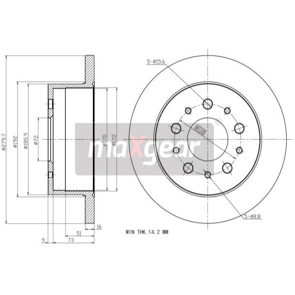 Слика на кочионен диск MAXGEAR 19-1876 за Citroen Jumper BUS 2.2 HDi 120 - 120 коњи дизел