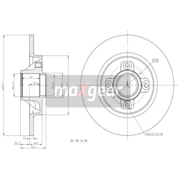 Слика на кочионен диск MAXGEAR 19-1902 за Citroen C4 B7 Hatchback 1.2 THP 110 - 110 коњи бензин