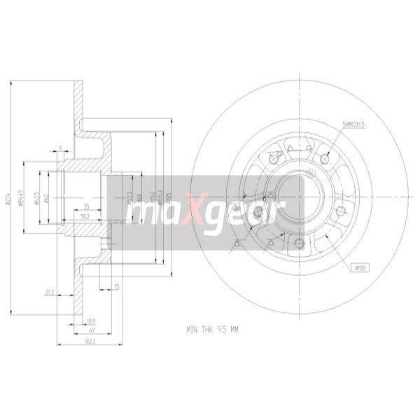 Слика на кочионен диск MAXGEAR 19-1904 за Renault Laguna 2 Grandtour (KG0-1) 1.8 16V - 121 коњи бензин