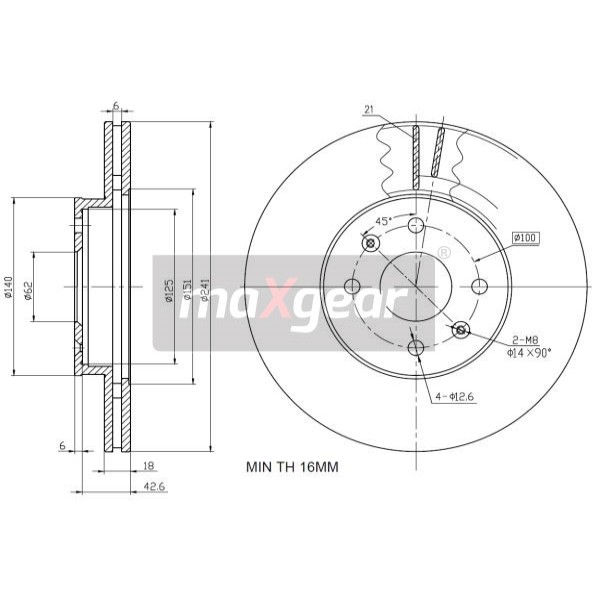 Слика на кочионен диск MAXGEAR 19-1937 за Hyundai i10 1.2 - 78 коњи бензин