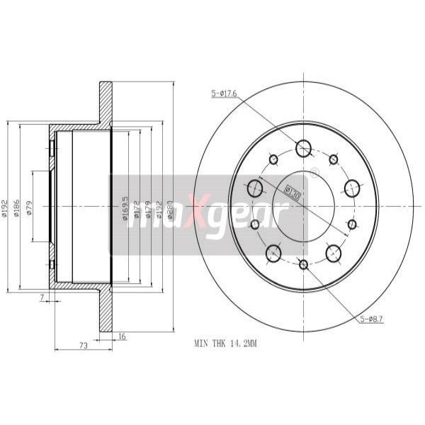 Слика на кочионен диск MAXGEAR 19-1944 за Fiat Ducato BUS 250 130 Multijet 2,3 D - 131 коњи дизел