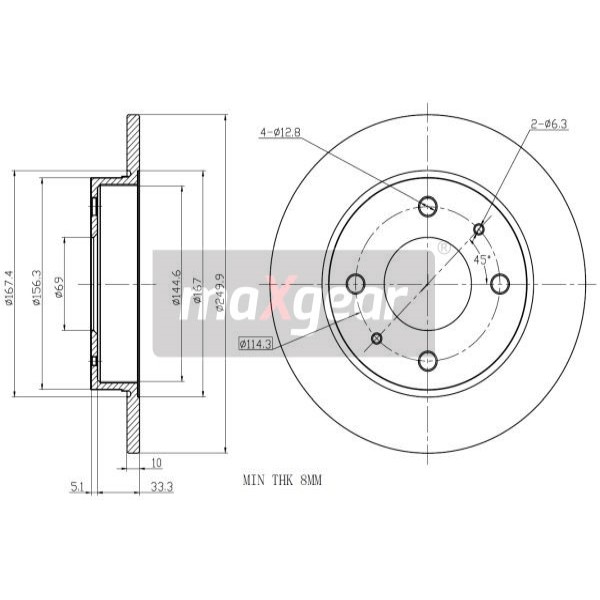 Слика на кочионен диск MAXGEAR 19-1955 за Smart Forfour (454) 1.5 (454.032) - 109 коњи бензин