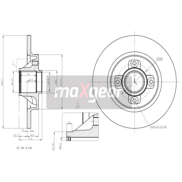 Слика на кочионен диск MAXGEAR 19-1963 за Citroen C4 Picasso UD 1.6 16V - 150 коњи бензин