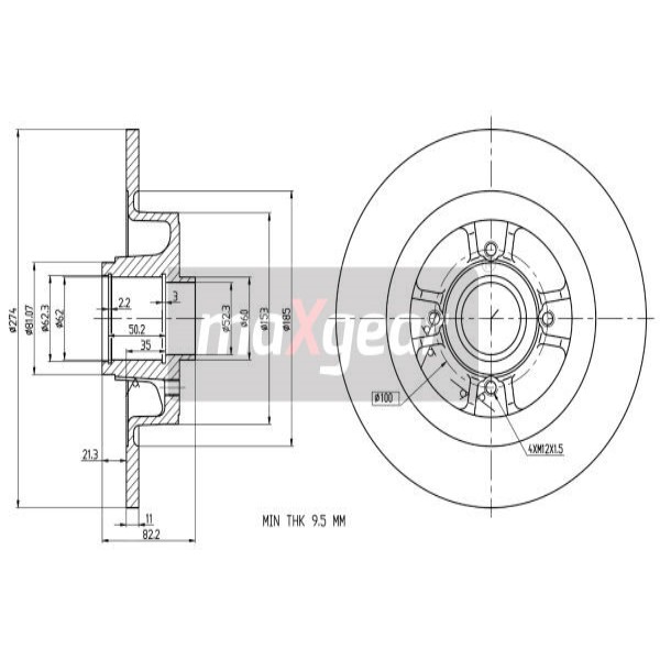 Слика на кочионен диск MAXGEAR 19-1966 за Renault Grand Scenic 2 (JM0-1) 1.6 - 113 коњи бензин