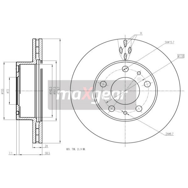 Слика на кочионен диск MAXGEAR 19-2001 за Citroen Relay Platform BUS 2.2 HDi 150 - 150 коњи дизел