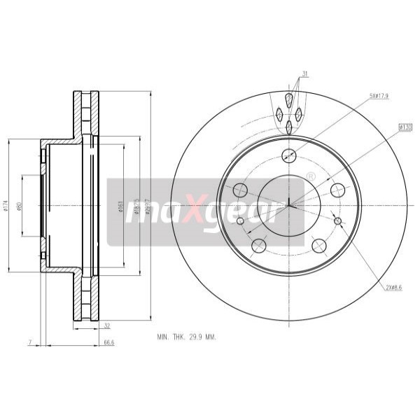 Слика на кочионен диск MAXGEAR 19-2007 за Peugeot Boxer Bus 3.0 HDi 160 - 156 коњи дизел