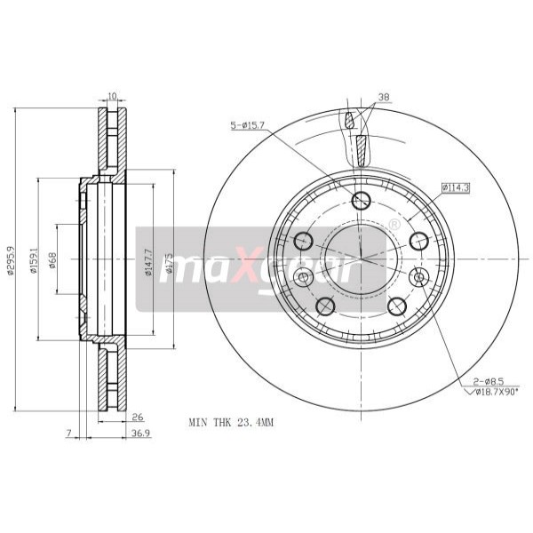 Слика на кочионен диск MAXGEAR 19-2013MAX за Renault Grand Scenic 3 (JZ0-1) 1.2 TCe - 116 коњи бензин