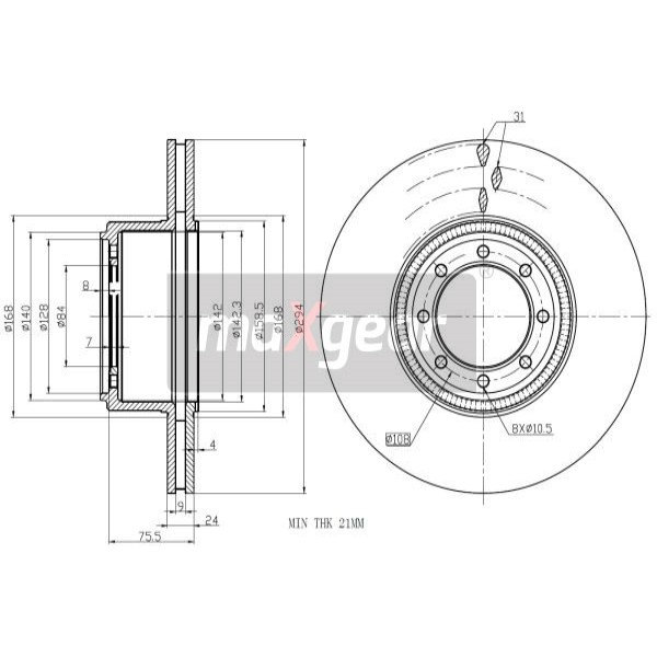 Слика на кочионен диск MAXGEAR 19-2016 за камион Iveco Daily 2 Bus Box 50 C 13 - 125 коњи дизел