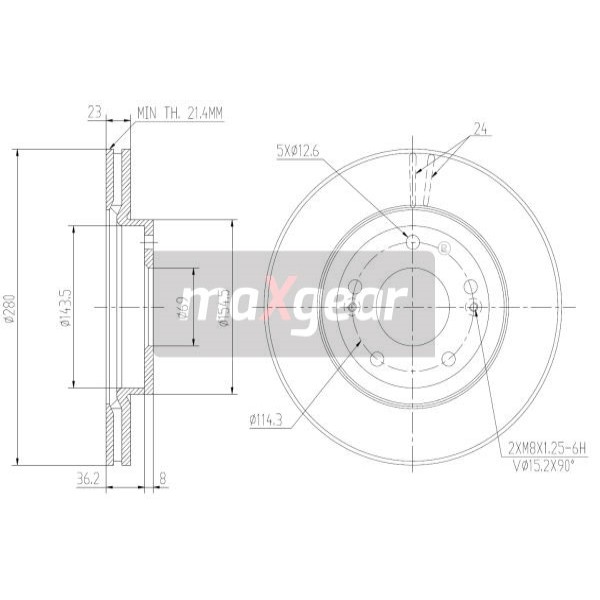 Слика на кочионен диск MAXGEAR 19-2217 за Hyundai i30 CW (GD) 1.6 - 120 коњи бензин